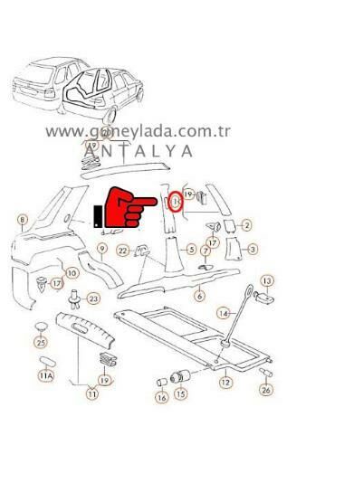 CAM DİREĞİ İÇ KAPLAMA ÜST L-Sol [Skoda Felicia]  12