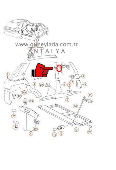 CAM DİREĞİ İÇ KAPLAMA ÜST L-Sol [Skoda Felicia]  12